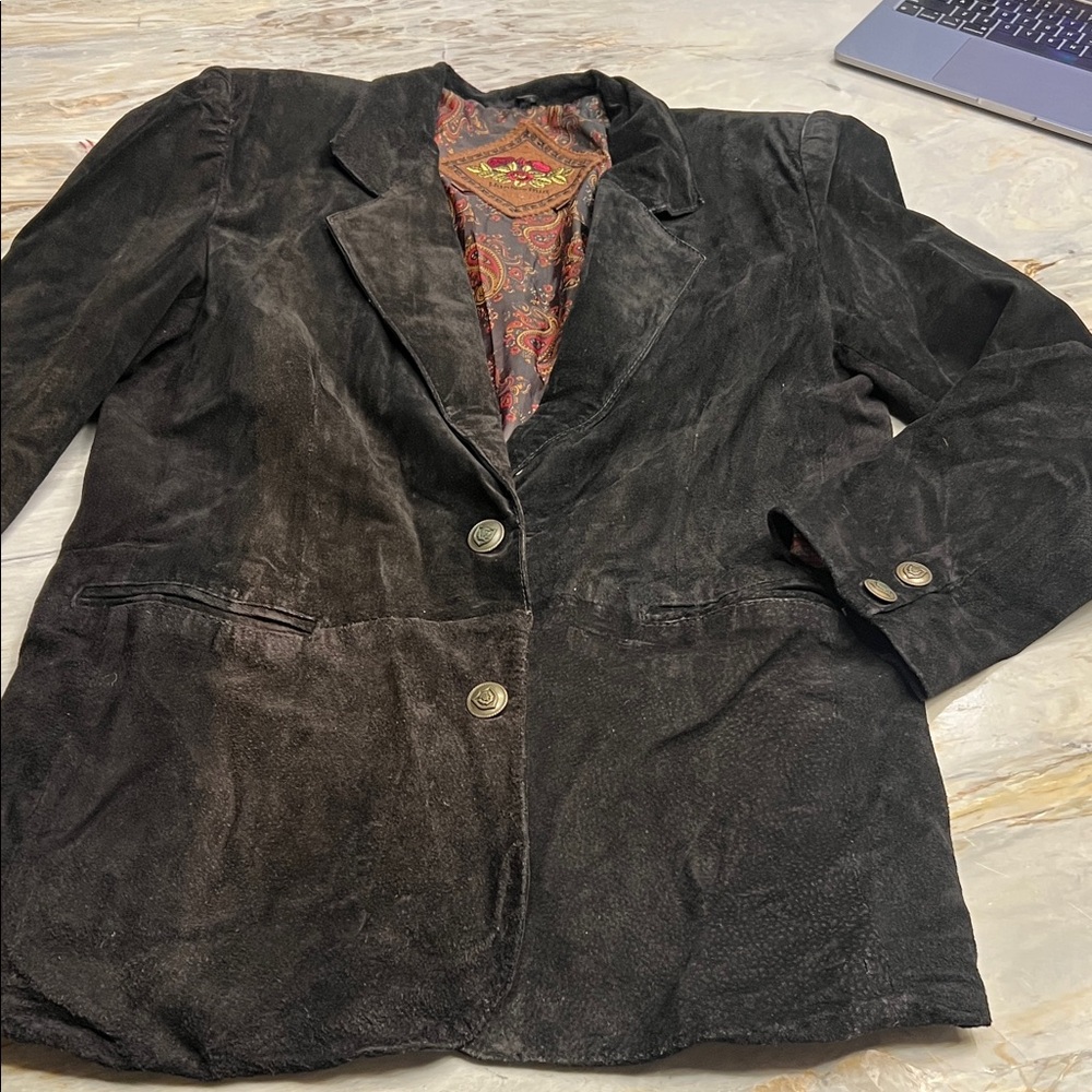 Hunter’s Run Black Suede Jacket with Paisley Lining